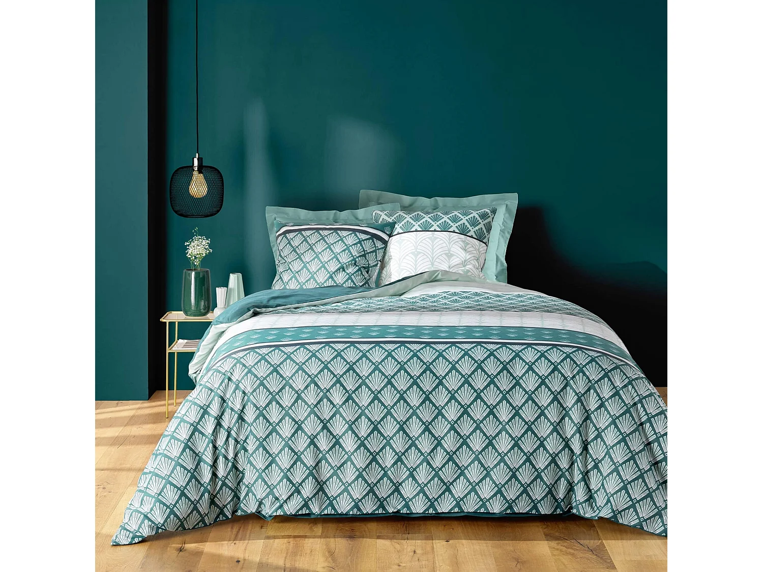 Juego de cama de 3 Piezas Stria Esmeralda 240 x 220 cm