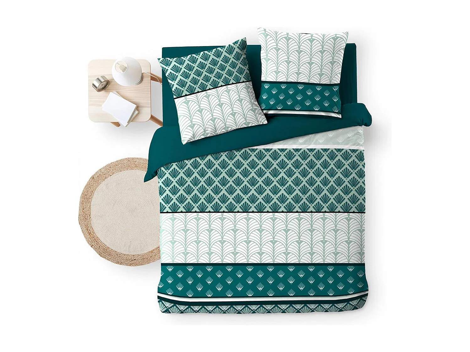 Parure de Lit 3 Pièces "Stria" 240x220cm Émeraude