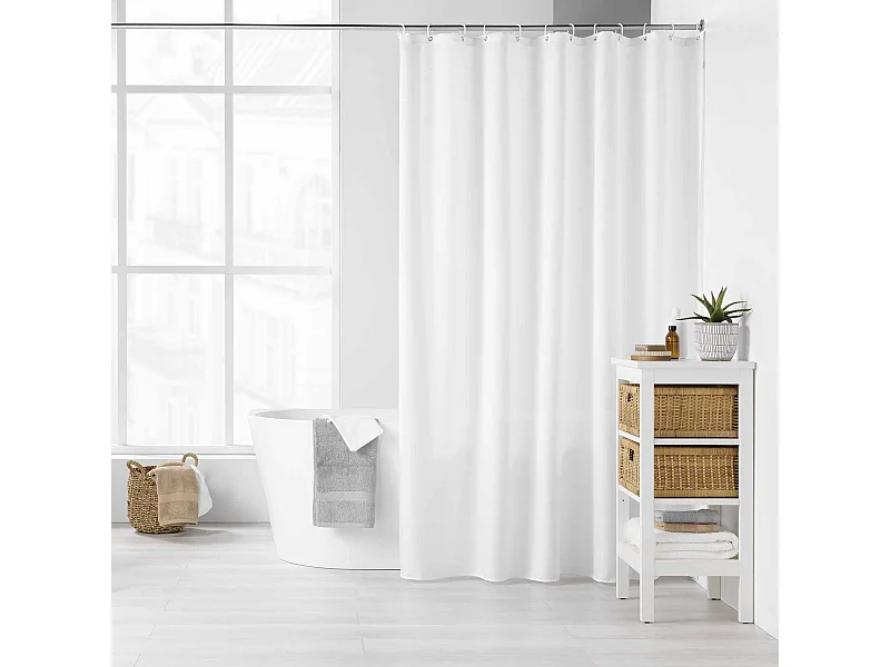 Cortina de ducha lisa con ganchos 180 x 200 cm