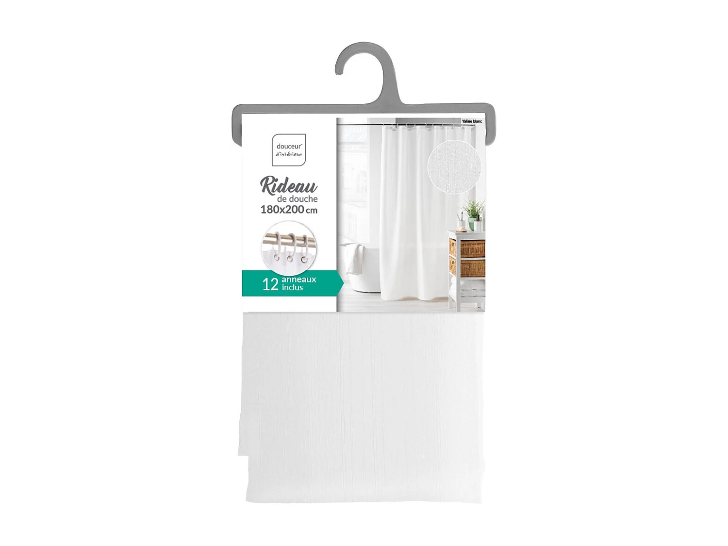 Duschvorhang in Uni-Farbe mit Haken 180 x 200 cm