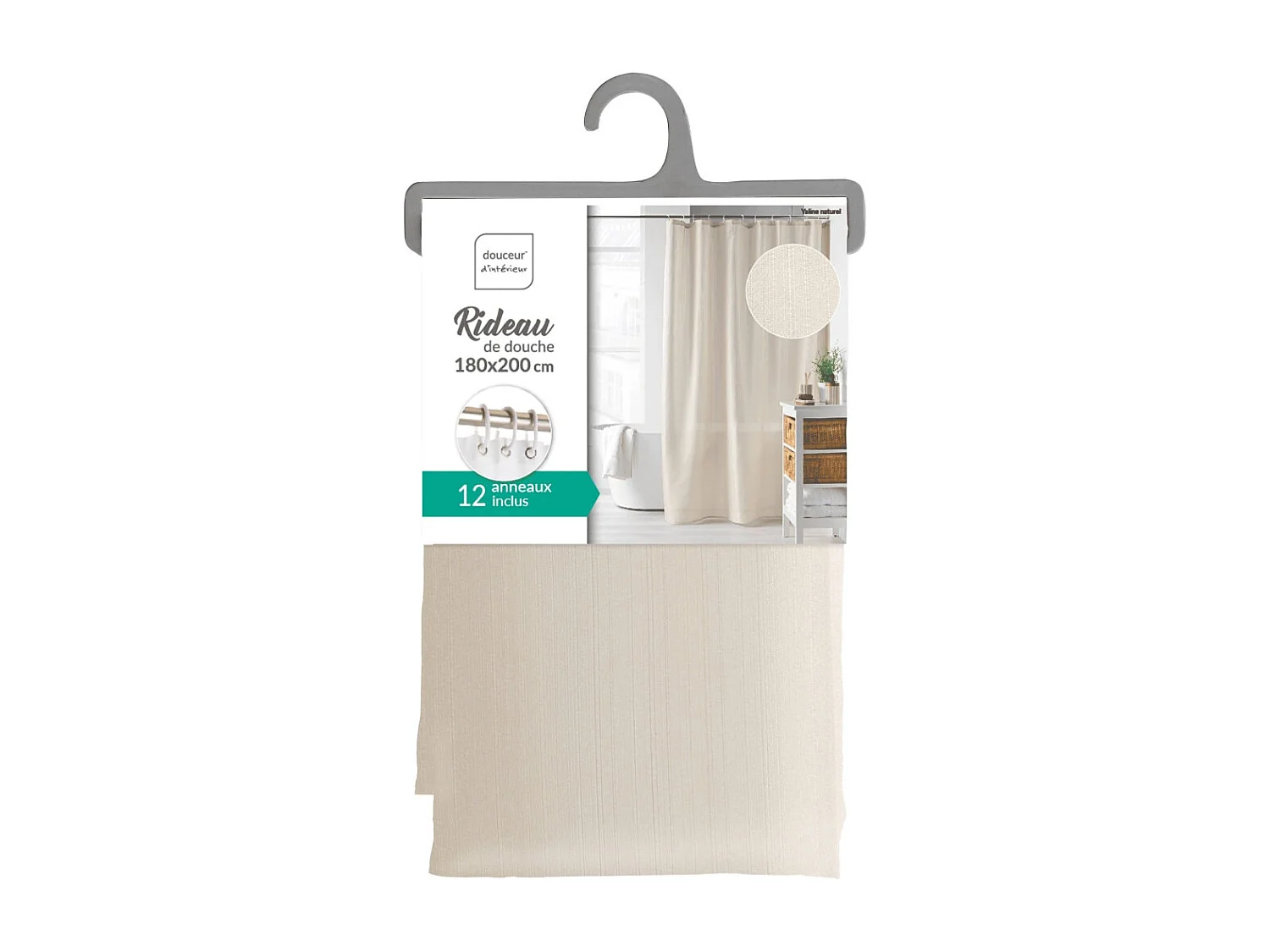 Duschvorhang in Uni-Farbe mit Haken 180 x 200 cm
