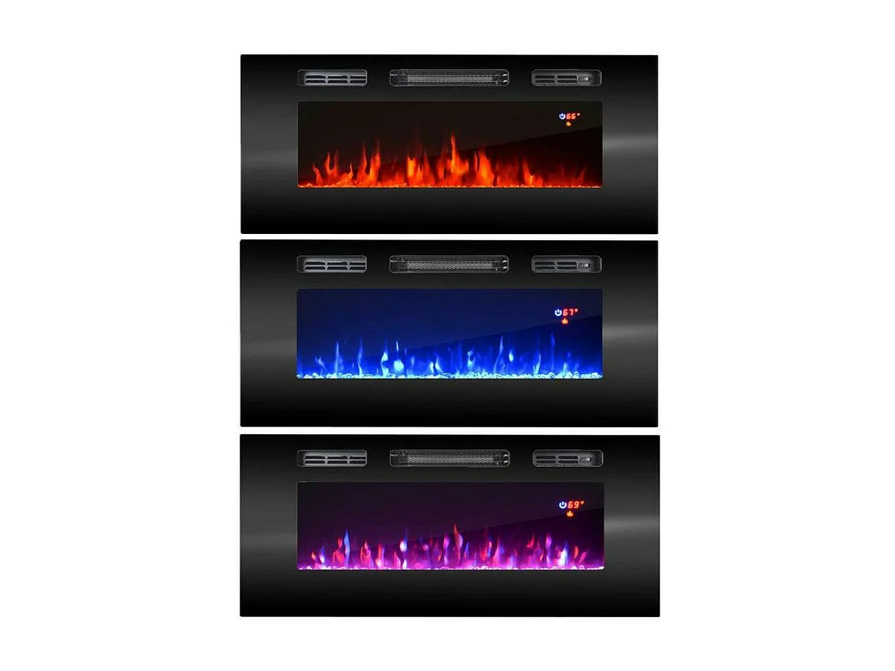 Aparador negro mate y madera 200cm con chimenea y calefactor Lucky