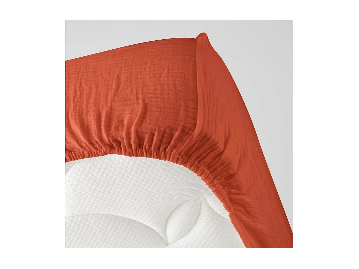 Drap housse 160x200 double gaze de coton terracotta Douceur d'intérieur Angelia
