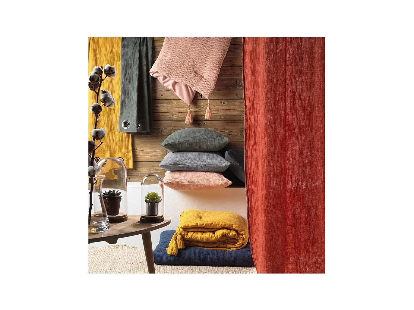 Drap housse 160x200 double gaze de coton terracotta Douceur d'intérieur Angelia