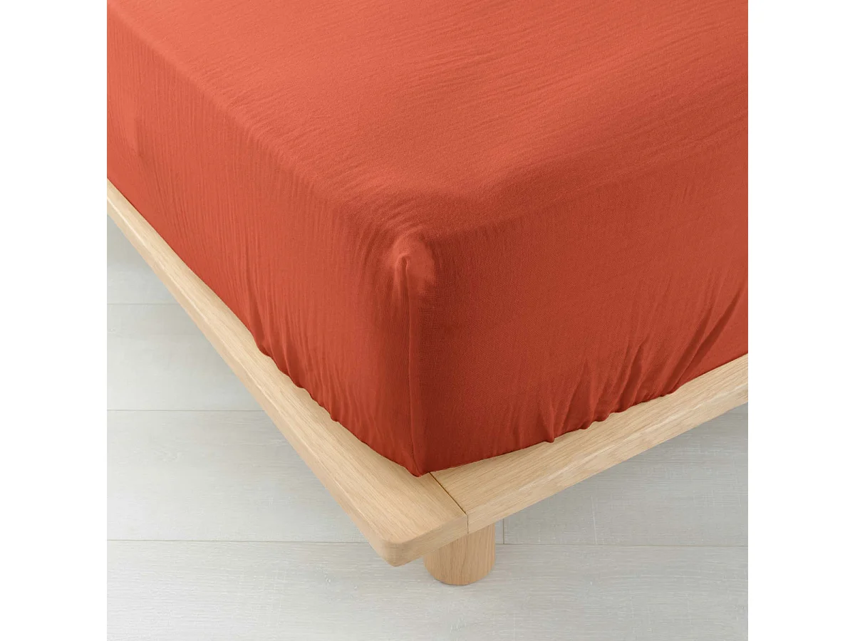 Drap Housse en Gaze de Coton "Angelia" 160x200cm Terracotta