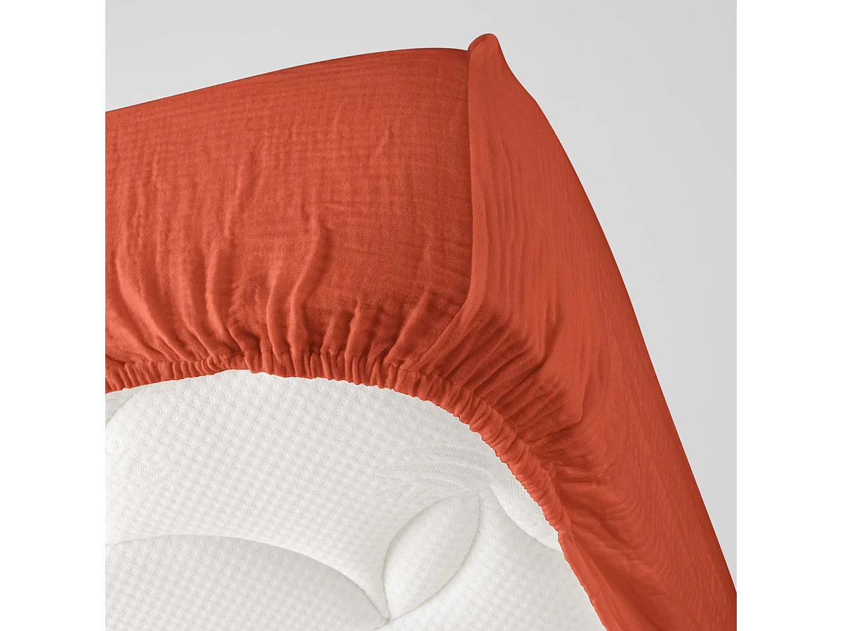 Drap Housse en Gaze de Coton "Angelia" 160x200cm Terracotta