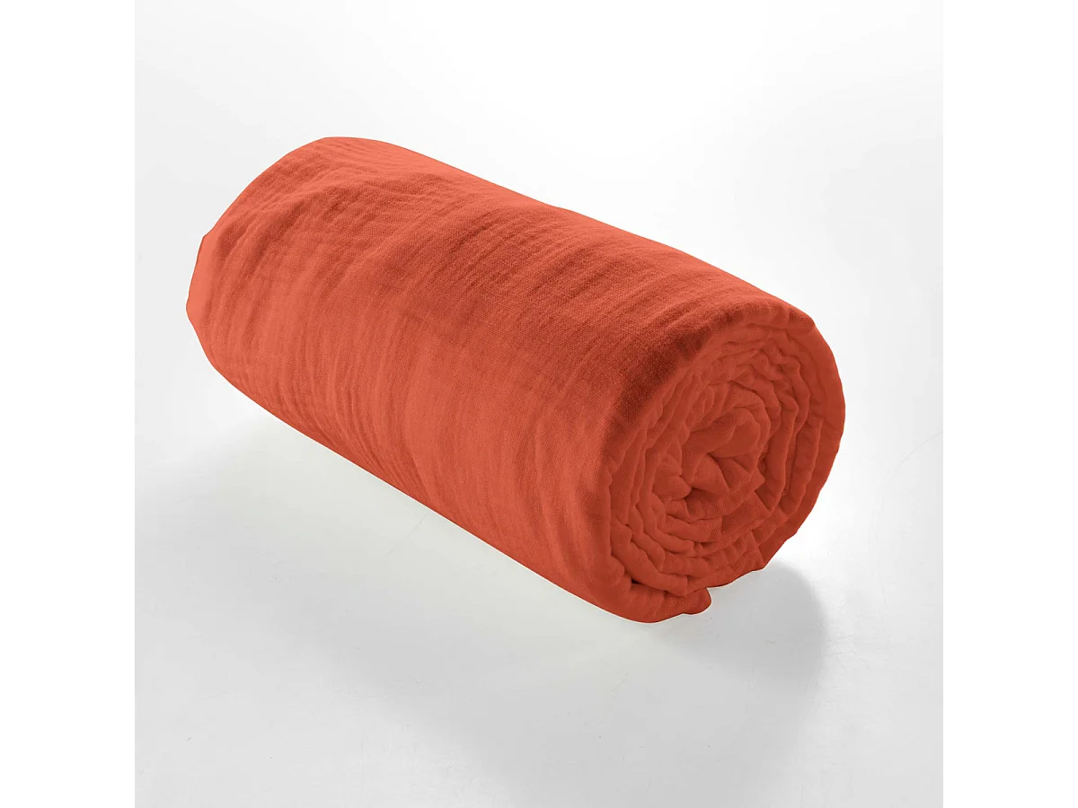Drap Housse en Gaze de Coton "Angelia" 160x200cm Terracotta