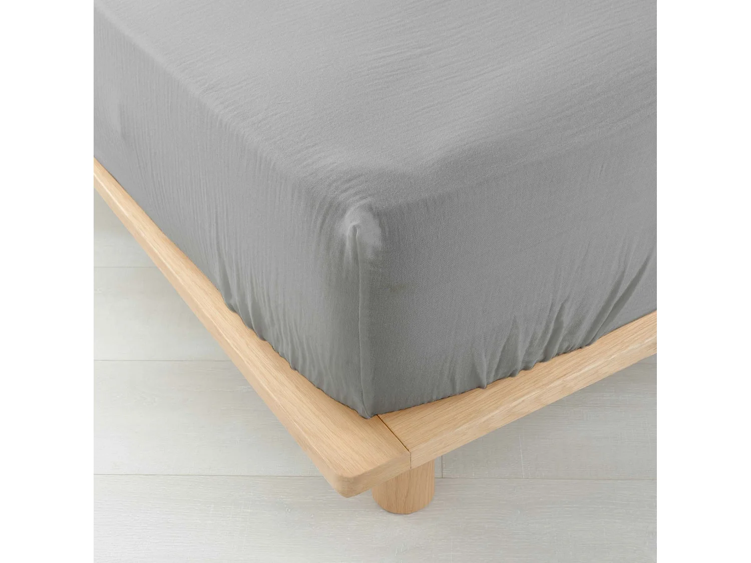 Drap housse 140x190 double gaze de coton gris Douceur d'intérieur Angelia