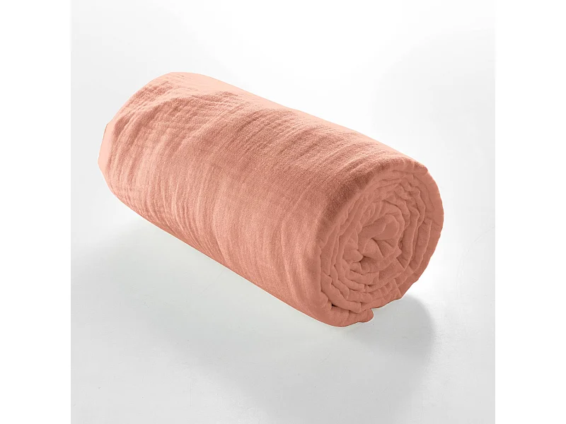 Drap housse 140x190 double gaze de coton rose Douceur d'intérieur Angelia