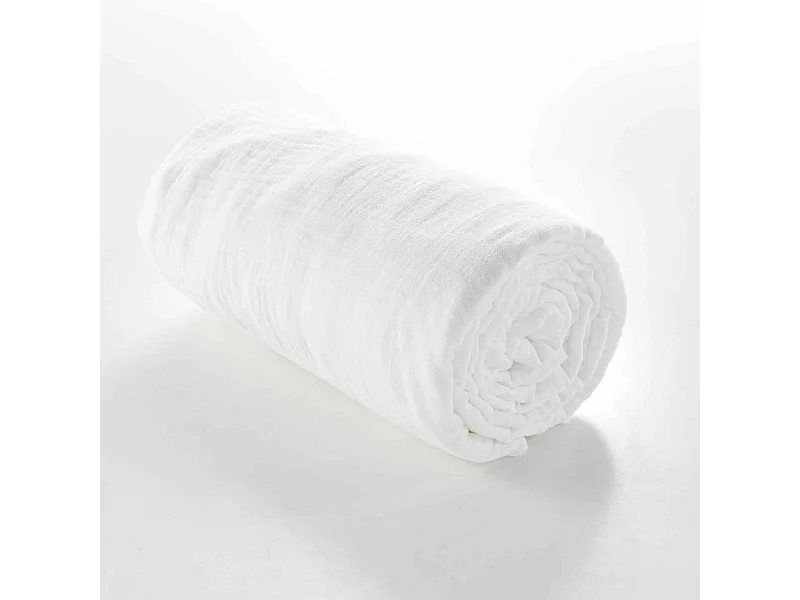Drap housse 160x200 double gaze de coton blanc Douceur d'intérieur Angelia