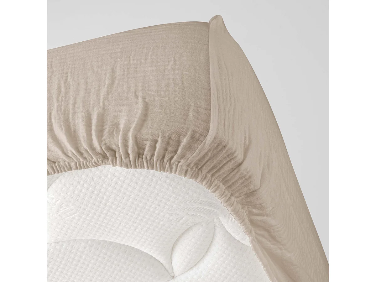 Hoeslaken Dubbele Gaze van Katoen Angelia 160x200 Zand - Natuurlijke Zachtheid en Optimaal Comfort