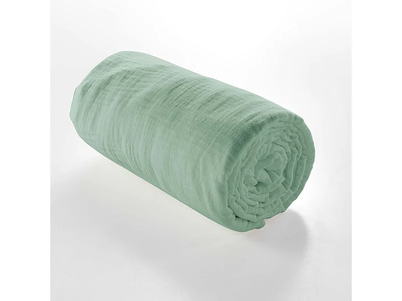 Drap housse 140x190 double gaze de coton sauge Douceur d'intérieur Angelia