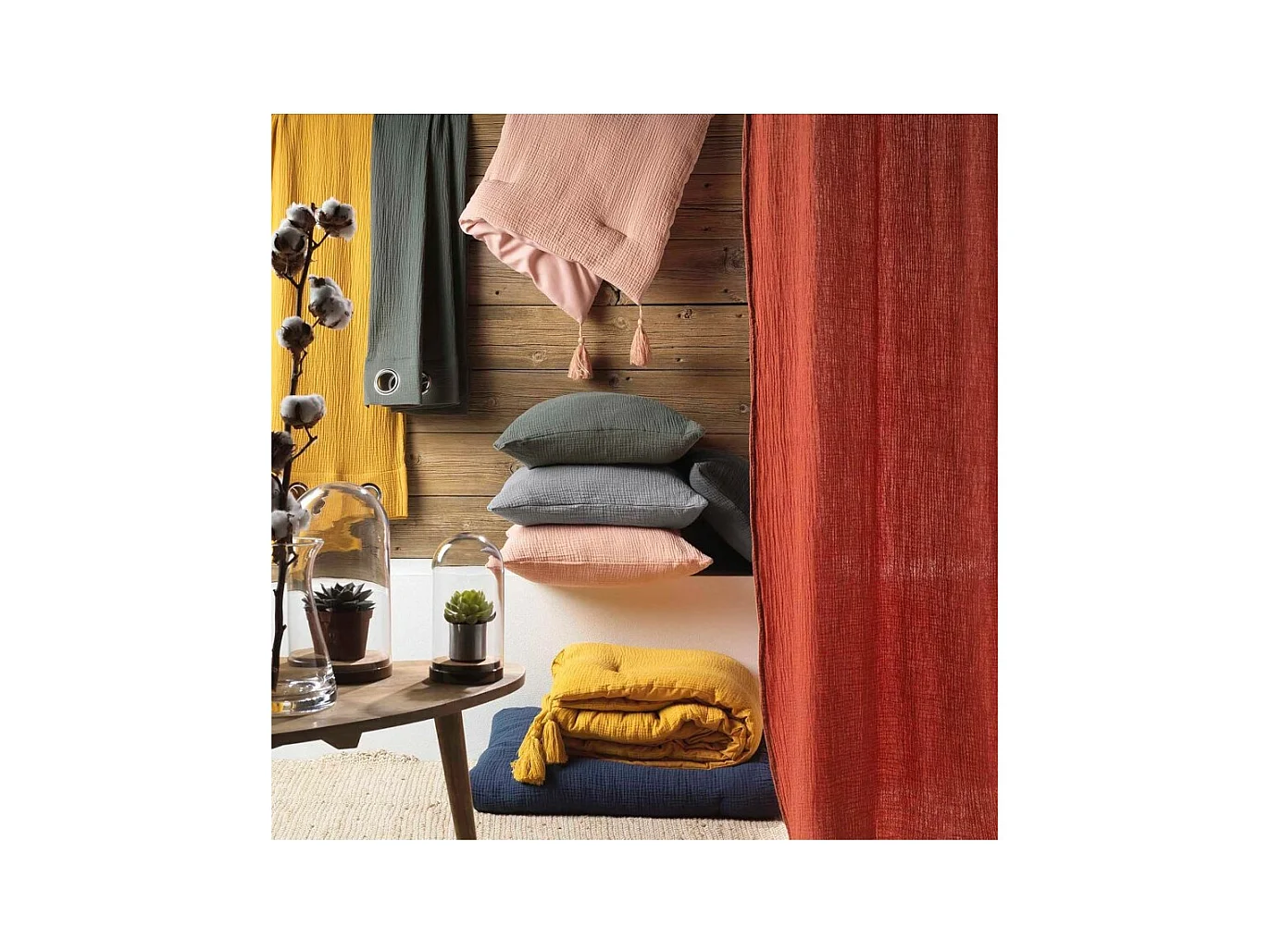 Drap housse 160x200 double gaze de coton jaune Douceur d'intérieur Angelia