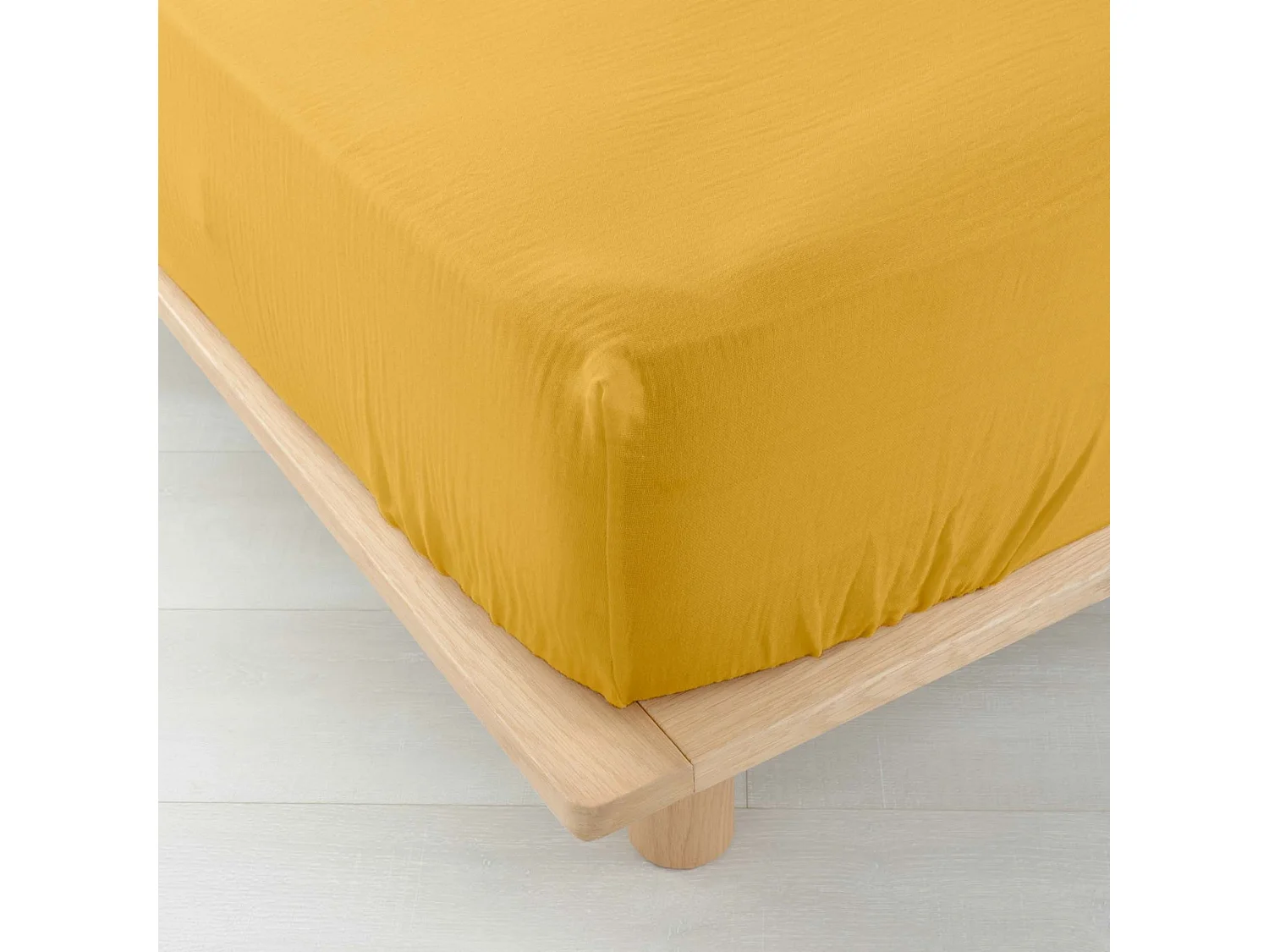 Drap housse 160x200 double gaze de coton jaune Douceur d'intérieur Angelia