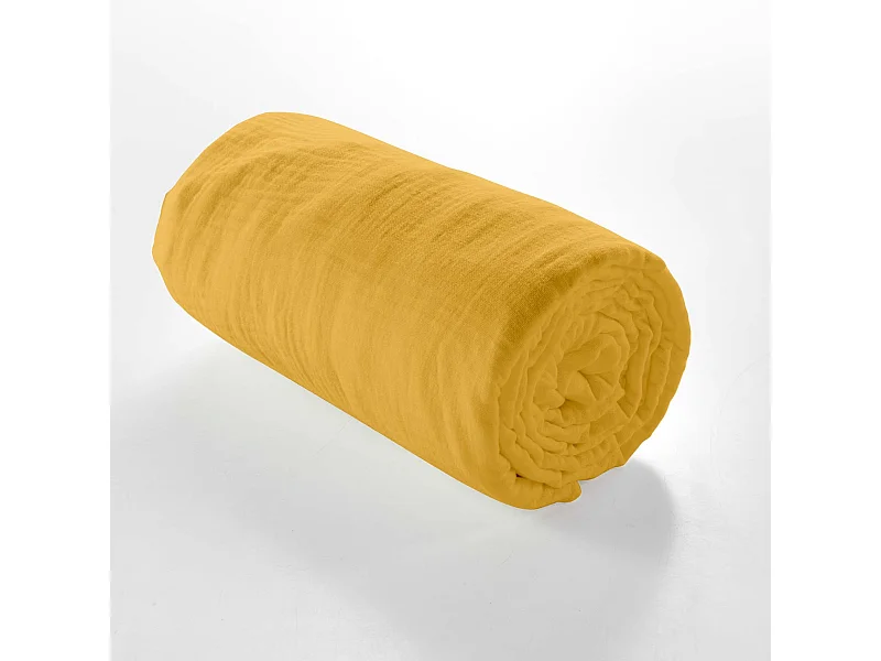Drap housse 160x200 double gaze de coton jaune Douceur d'intérieur Angelia