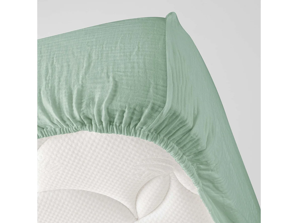 Hoeslaken Dubbele Gaze van Katoen Angelia 160x200 Salie - Zachtheid en Natuurlijk Comfort