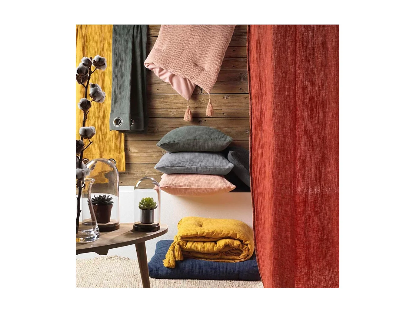 Drap Housse en Gaze de Coton "Angelia" 140x190cm Terracotta