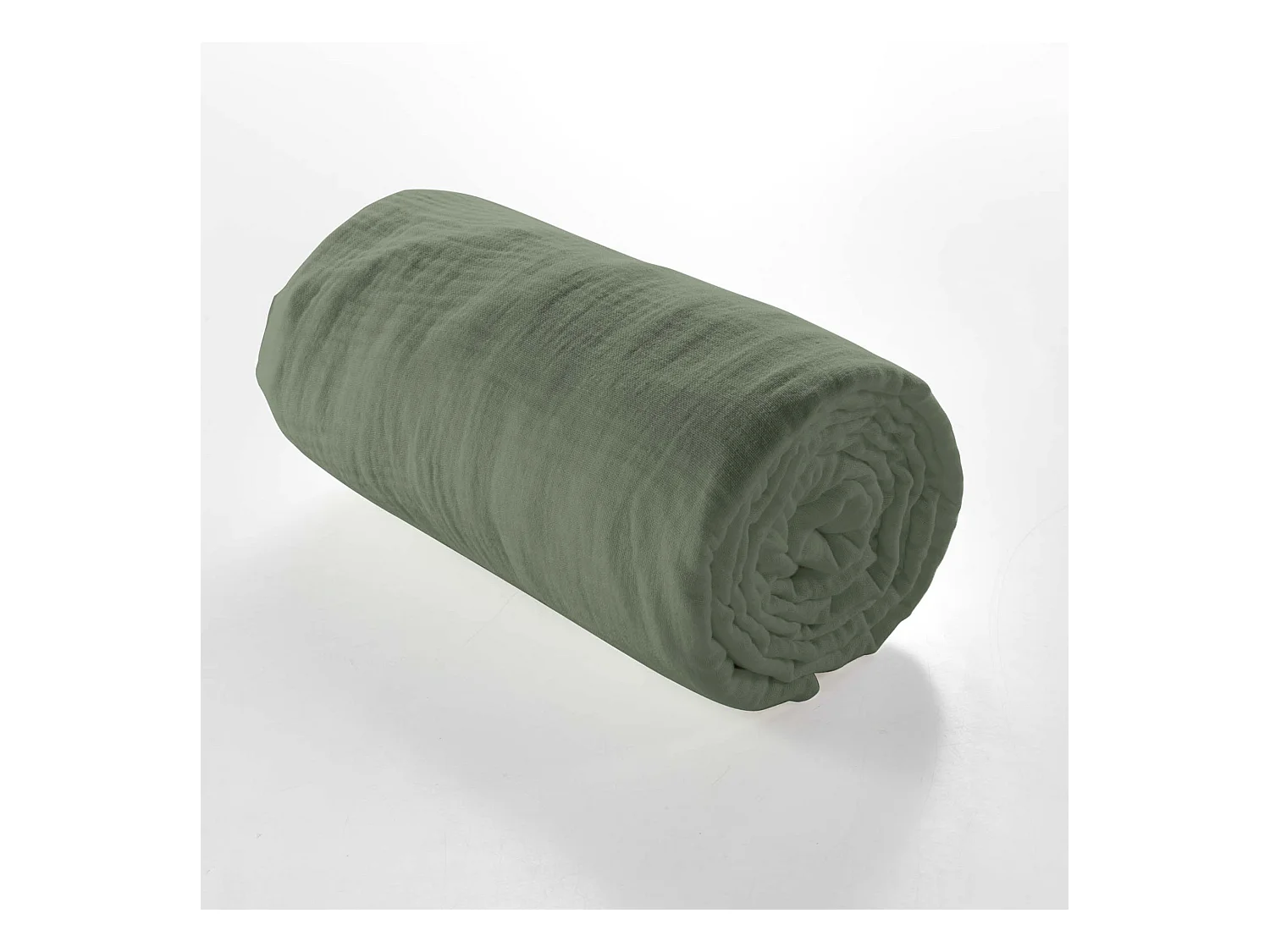 Drap housse 160x200 double gaze de coton kaki Douceur d'intérieur Angelia