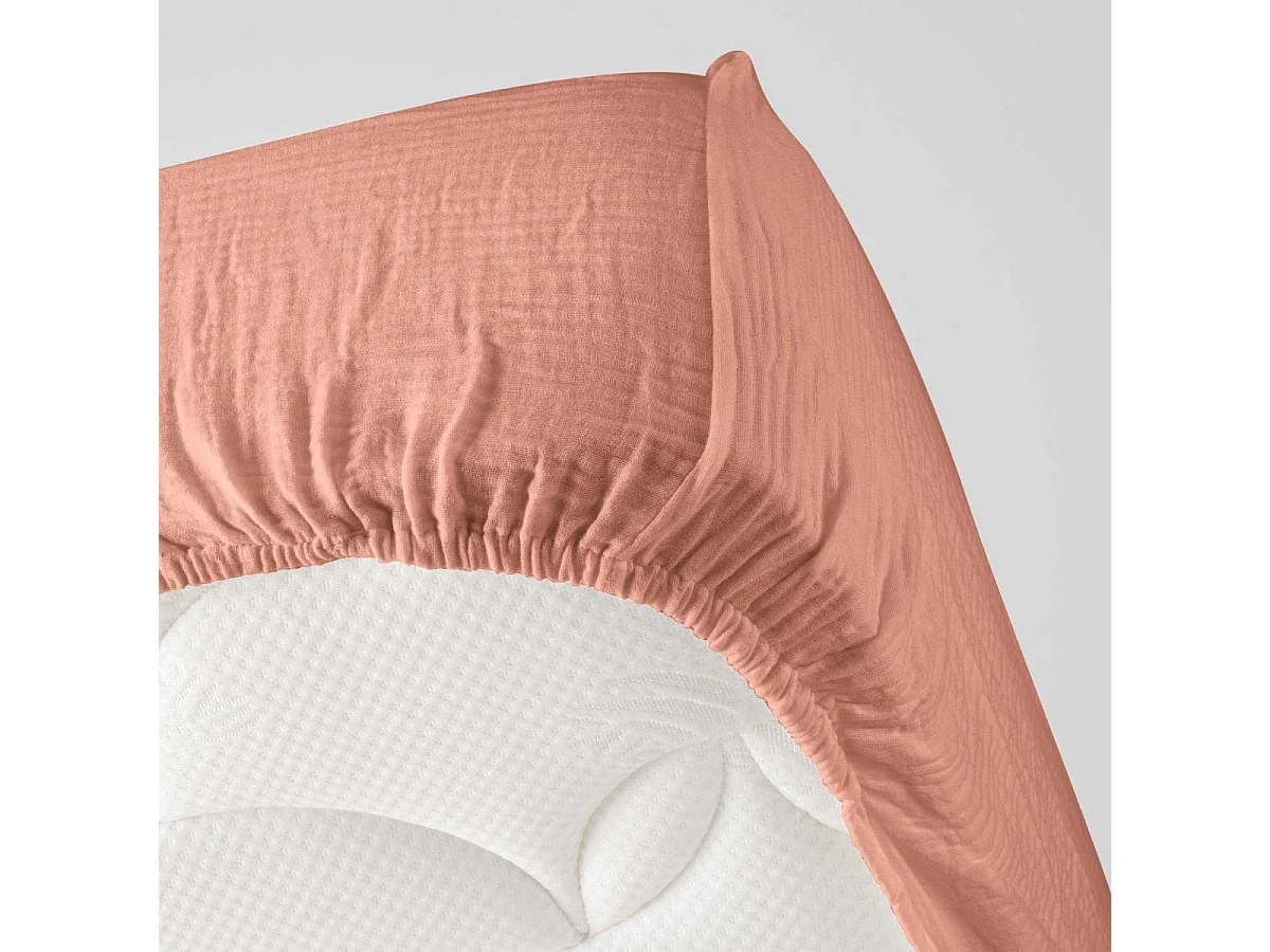 Drap Housse en Gaze de Coton "Angelia" 160x200cm Rose