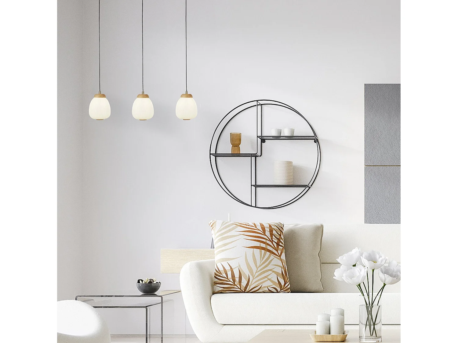 Lampadario Contemporaneo Ella Acciaio Bianco Vetro Nero 3 Luci E14