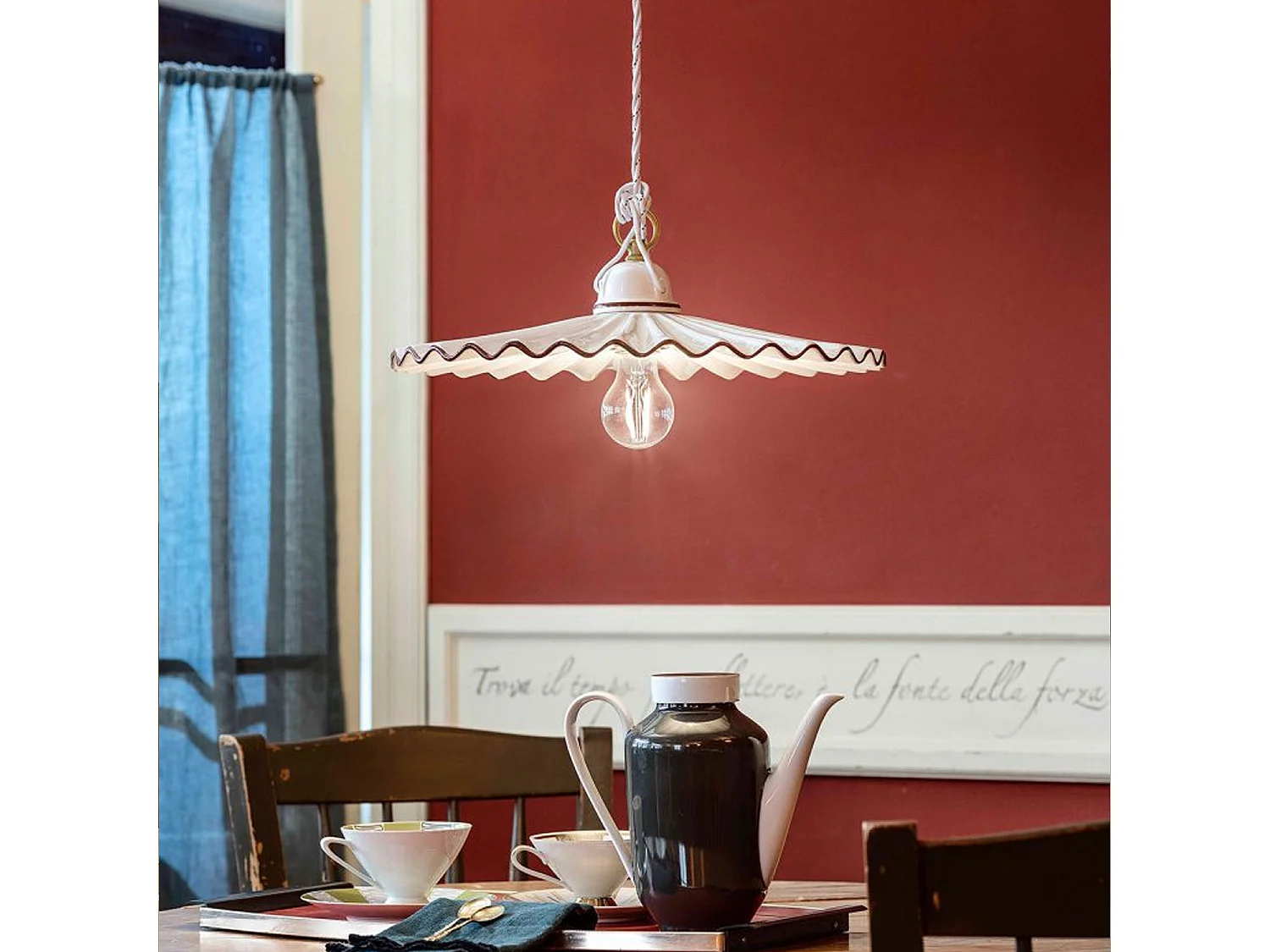 Sospensione Classica L'Aquila Ottone E Ceramica Decorato Diam. 41Cm 1 Luce E27