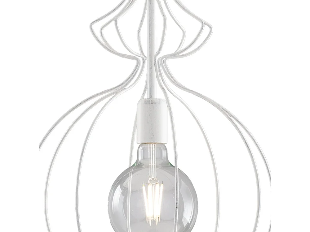 Sospensione Industrial 1Luce Olimpia Gabbia Ferro Laccato Bianco E Argento