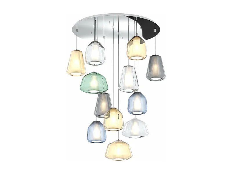 Sospensione Cromo 12 Luci Tonda Vetri (Alpha 1X Ve + 1X Am + 1X Tr ) (Beta 1X Tr + 2X Am + 2X Bl) (Gamma 2X Fu + 1X Am +1X Tr)