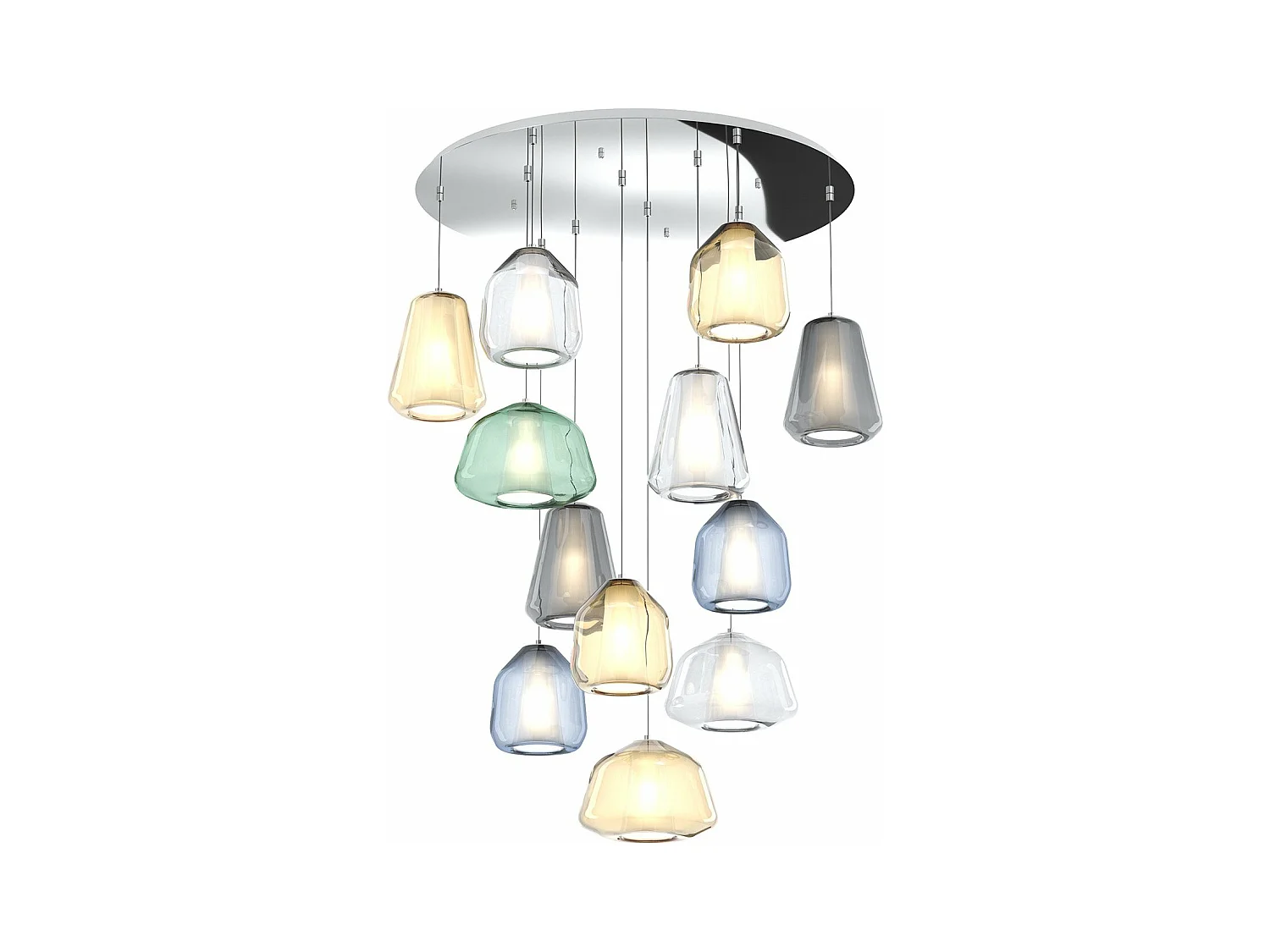 Sospensione Contemp Tonda Double Skin Metallo Cromo Vetro Mix Multicolor 12 Luci
