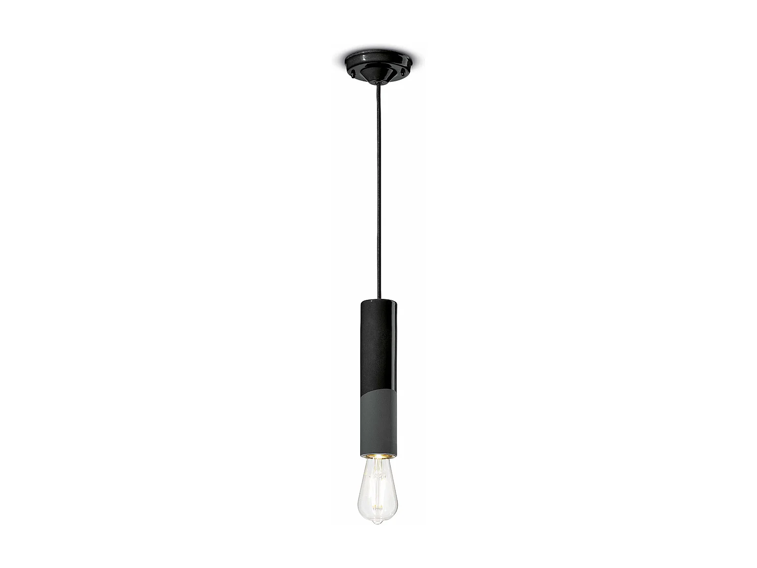 Sospensione Piccola Vintage Decò Pi Ceramica Nero Carbone 1 Luce E27