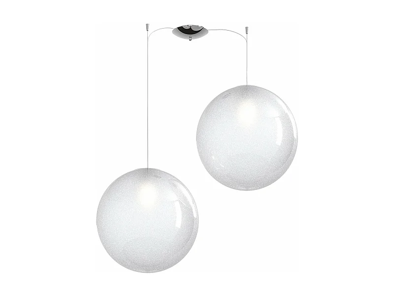 Sospensione Contemp Glitter Metallo Cromo Vetro Soffiato Trasp 2 Luci E27 40Cm