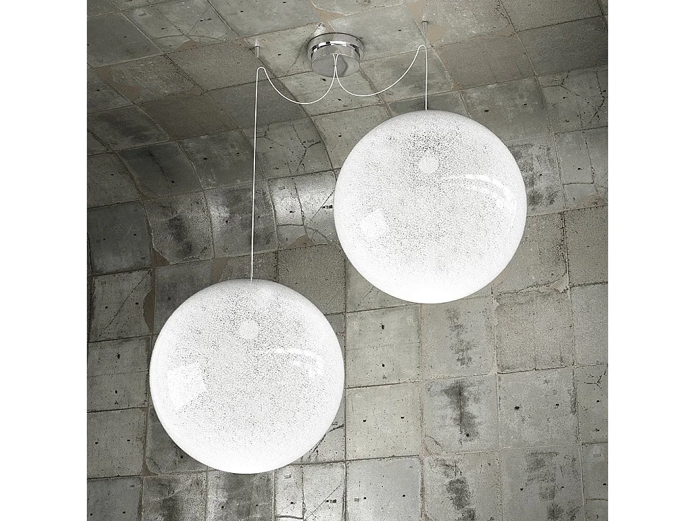 Sospensione Contemp Glitter Metallo Cromo Vetro Soffiato Trasp 2 Luci E27 40Cm