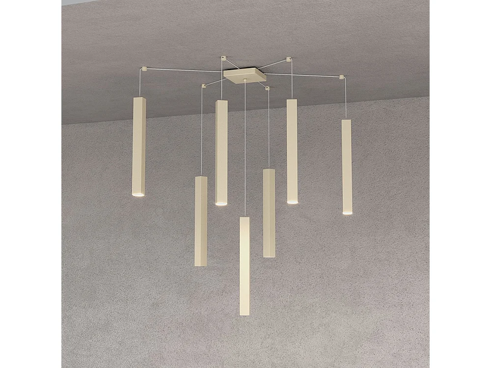 Square Tube Sospensione 7 Luci Sabbia Cavo Cm.250 Con Base