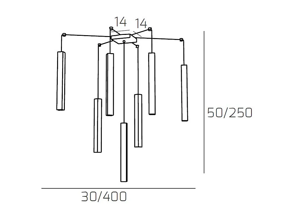 Square Tube Sospensione 7 Luci Sabbia Cavo Cm.250 Con Base