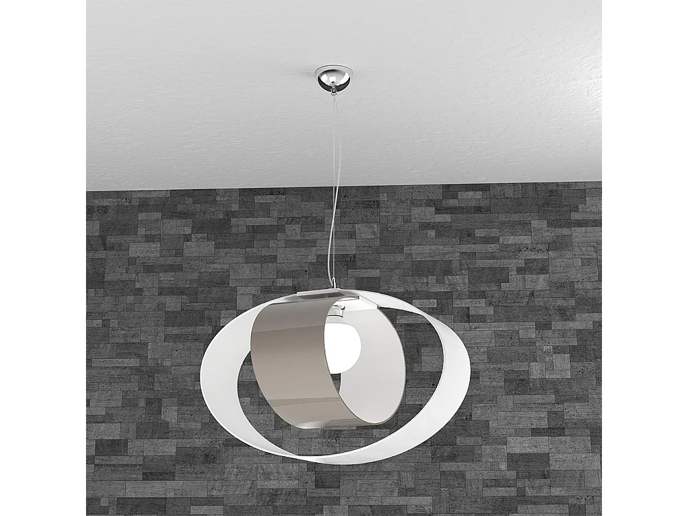 Sospensione Moderna Lap Metallo Bianco E Vetro Tortora 1 Luce E27 52Cm