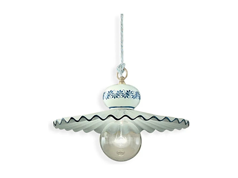 Lampadario Classico Roma Ceramica E Ottone Satinato Decorato 1 Luce E27