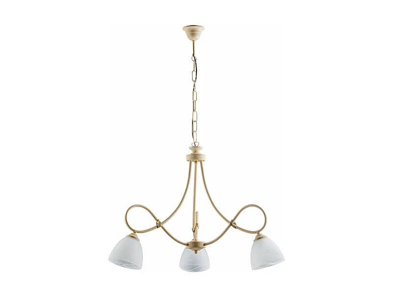 Lustre Dallas ivoire, effet décapé et or antique, verre albâtre d.13, 5 lumières, look rétro raffiné