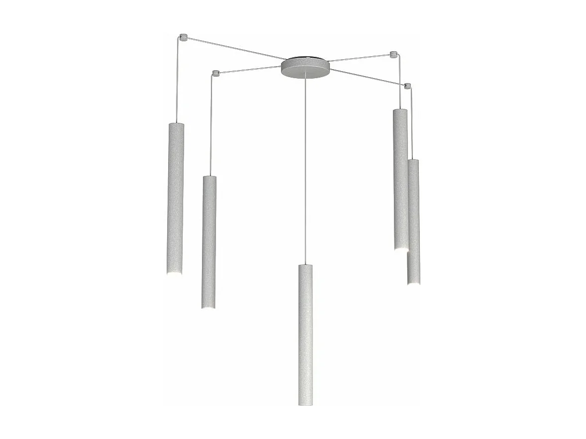 Round Tube Sospensione 5 Luci Grigio Cavo Cm.250 Con Base
