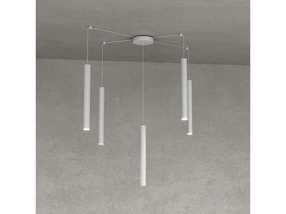 Round Tube Sospensione 5 Luci Grigio Cavo Cm.250 Con Base