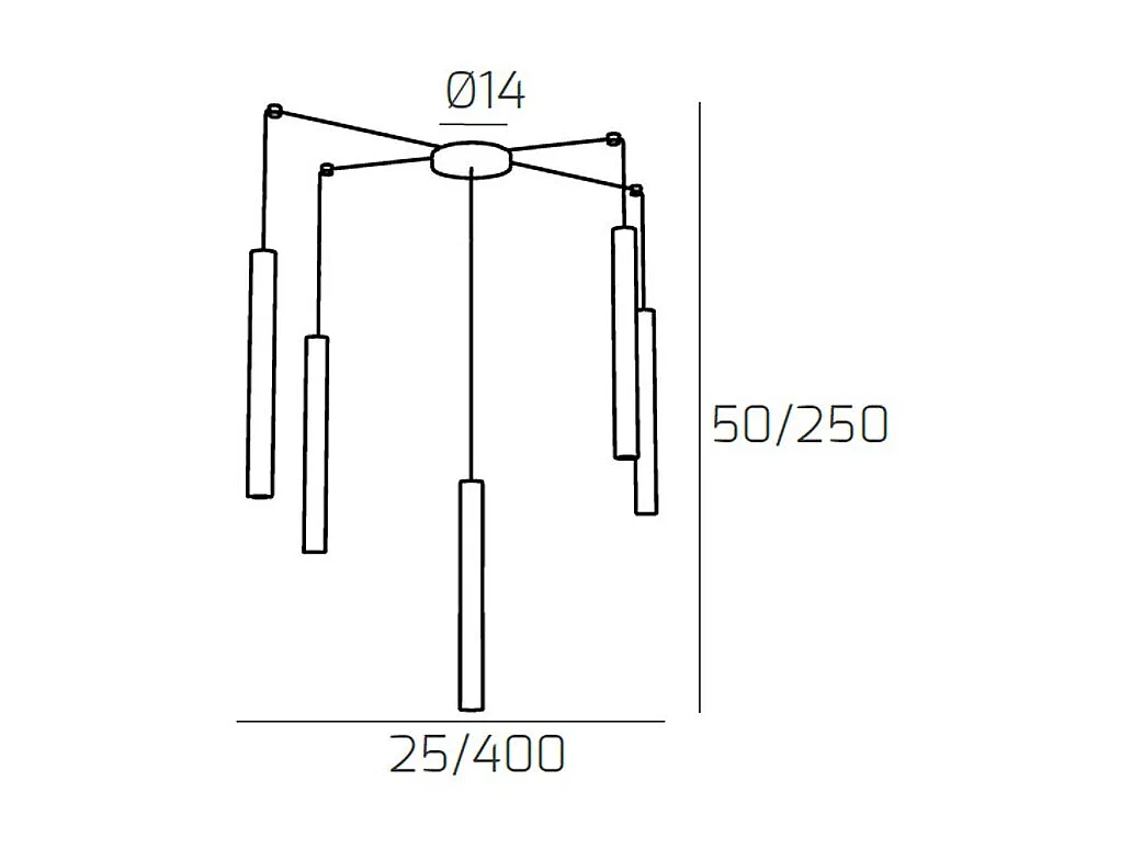 Round Tube Sospensione 5 Luci Grigio Cavo Cm.250 Con Base