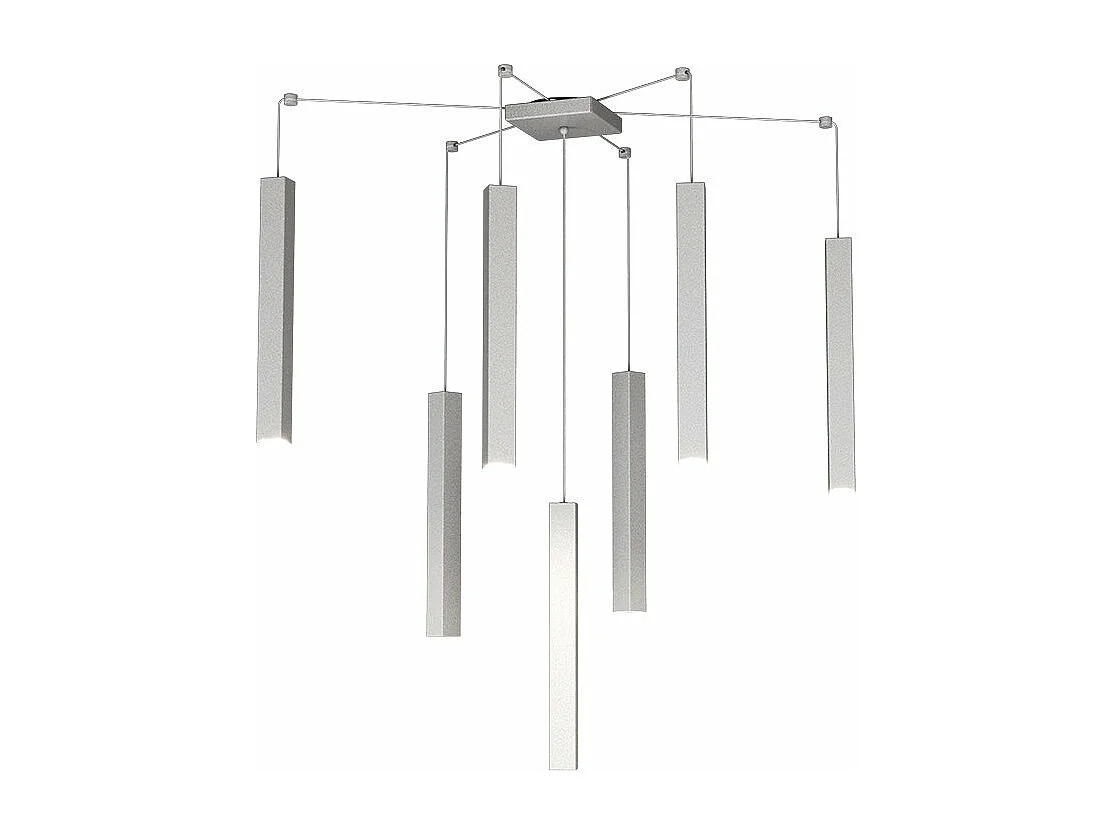 Square Tube Sospensione 7 Luci Grigio Cavo Cm.250 Con Base