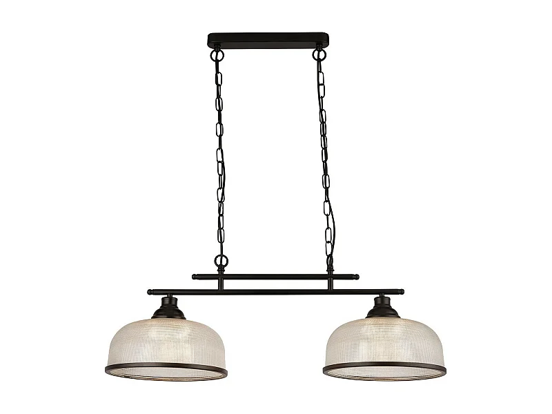 Searchlight Highworth Lampada a sospensione a 2 luci nera, vetro stile olofano