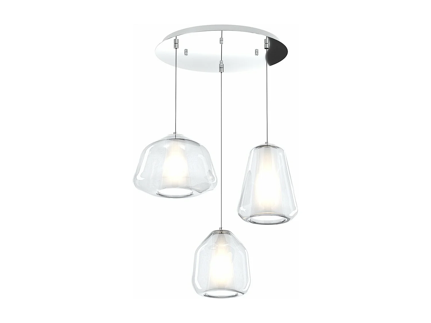 Sospensione Cromo 3 Luci Tonda Vetri Alpha + Beta + Gamma Trasparenti