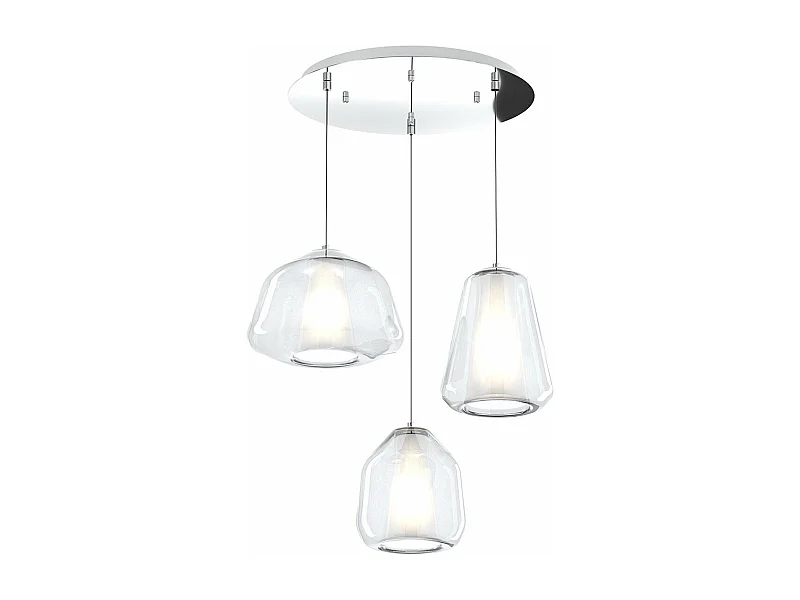 Sospensione Cromo 3 Luci Tonda Vetri Alpha + Beta + Gamma Trasparenti
