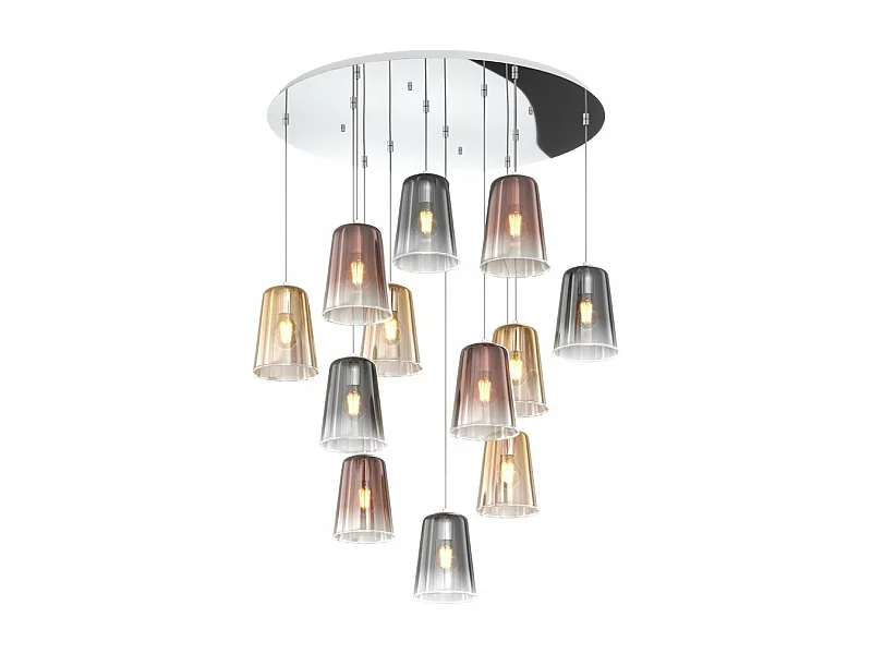 Sospensione Cromo Tonda 12 Luci (4 Am+4 Ra+4 Cr)