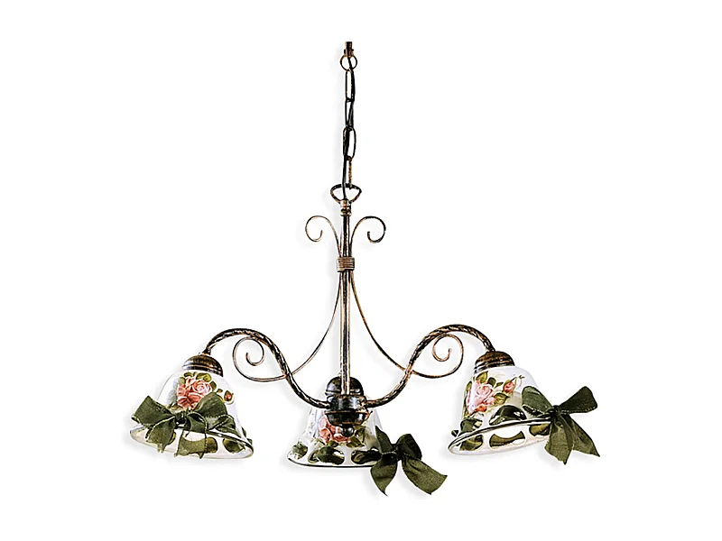 Lampadario Classico Napoli Metallo E Ceramica Nero Sfumato Rame 3 Luci E14