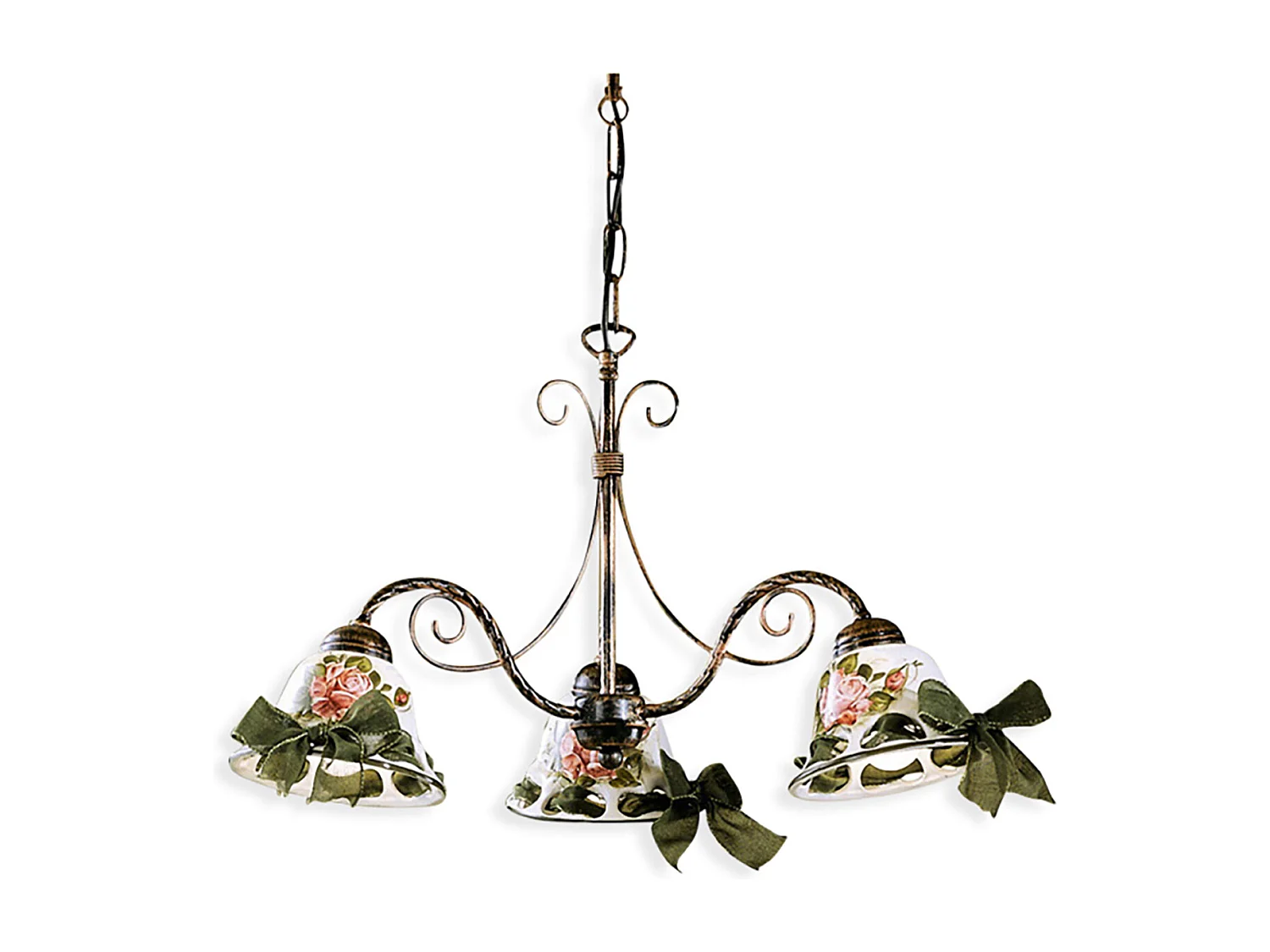 Lampadario Classico Napoli Metallo E Ceramica Nero Sfumato Rame 3 Luci E14