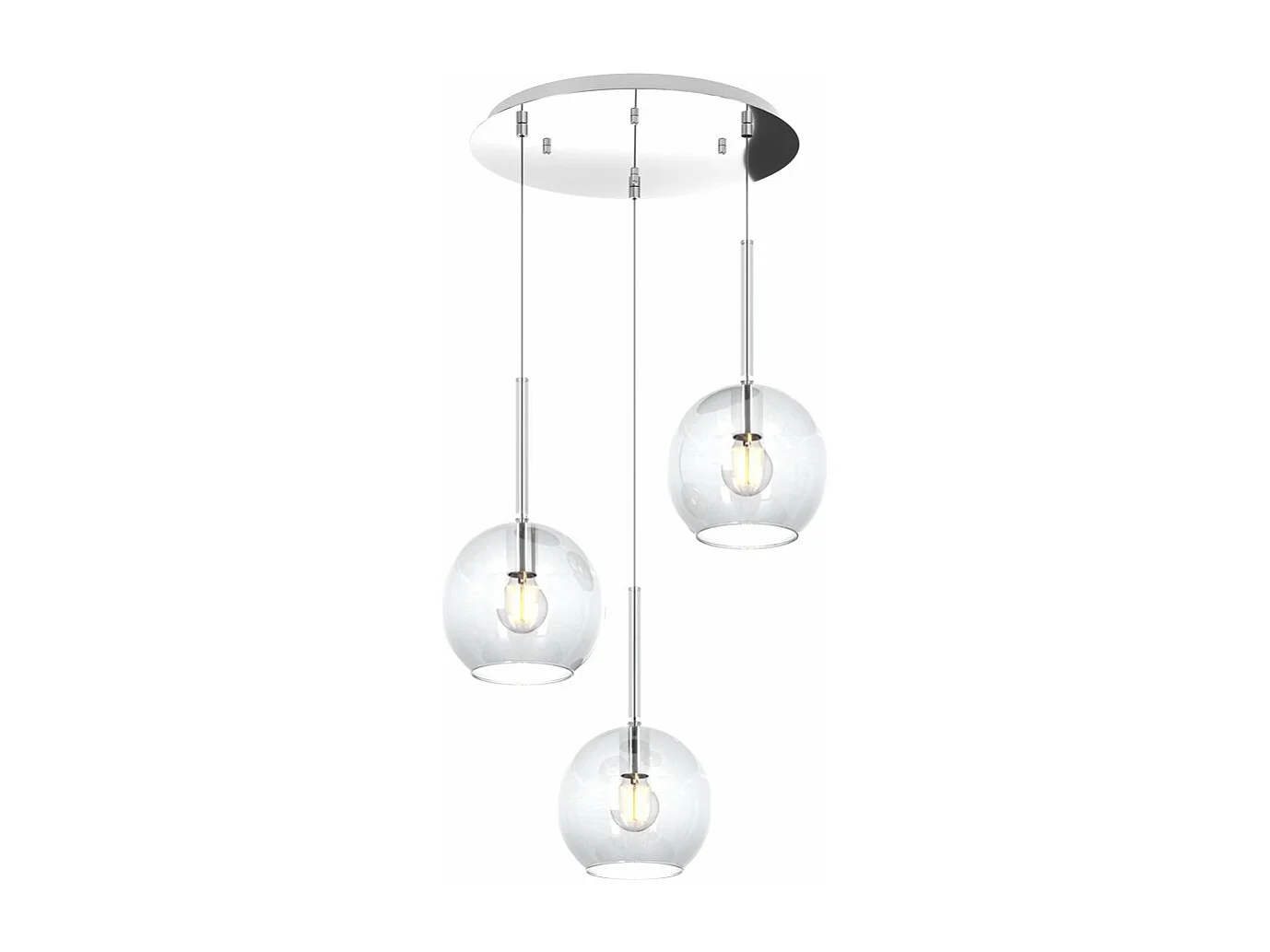Sosp. Cromo Tonda 3 Luci Vetri Tutti Medio Trasparente
