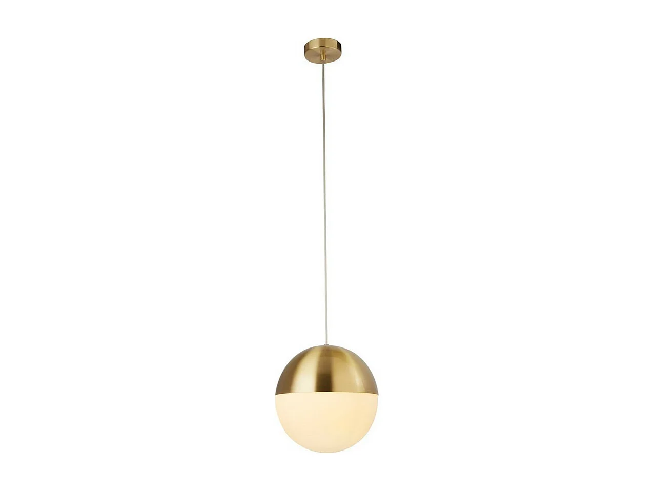 Lampada a sospensione Searchlight Endor 1 luce, finitura ottone satinato con vetro opalino. Diametro 250 mm