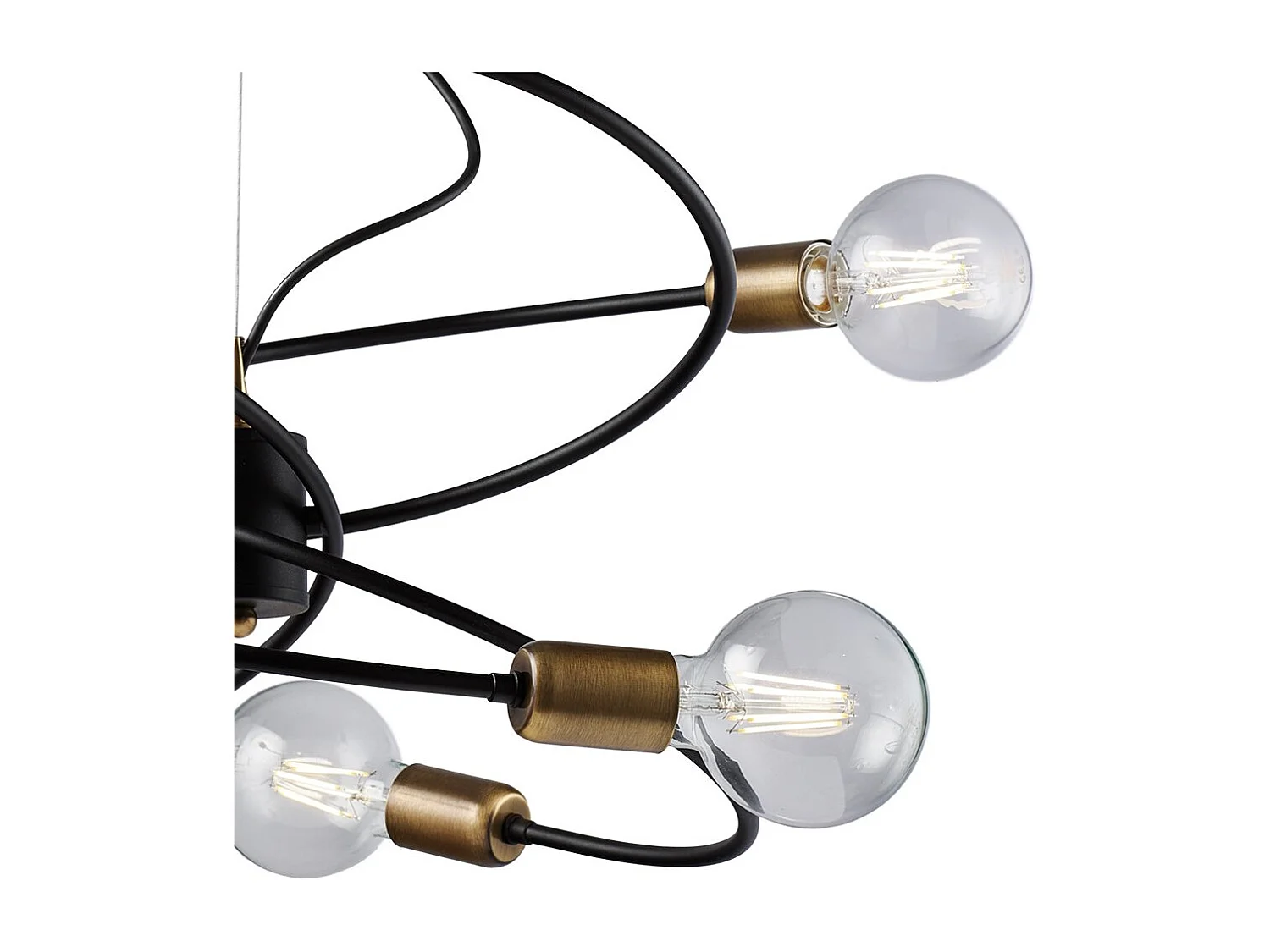 Suspension Vortex noire, finitions laiton brossé, câble acier orientable, 6 lumières d.55 cm, look élégant