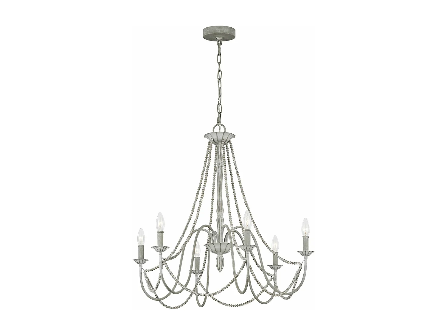 Lampadario Classico Maryville Acciaio Grigio Slavato Legno 6 Luci E14